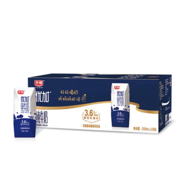 光明 优加纯牛奶200ml*24盒