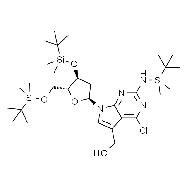 7H-Pyrrolo[2，3-d]pyrimidine-5-methanol，4-chloro-7-[2-deoxy-3，5-bis-O-[(1，1-dimethylethyl)dimethylsilyl]-beta-D-erythro-pentofuranosyl]-2-[[(1，1-dimethylethyl)dimethylsilyl]amino]-