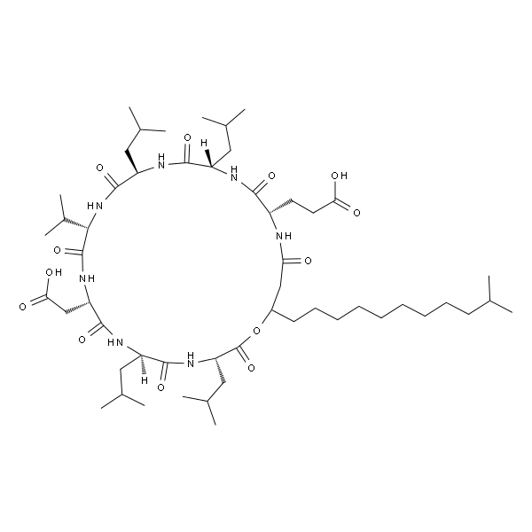 Cyclo(L-a-aspartyl-D-leucyl-L-leucyl-3-hydroxy-13-methyltetradecanoyl-L-a-glutamyl-L-leucyl-D-leucyl-L-valyl)