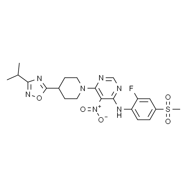 N-(2-Fluoro-4-(methylsulfonyl)phenyl)-6-(4-(3-isopropyl-1,2,4-oxadiazol-5-yl)piperidin-1-yl)-5-nitropyrimidin-4-amine